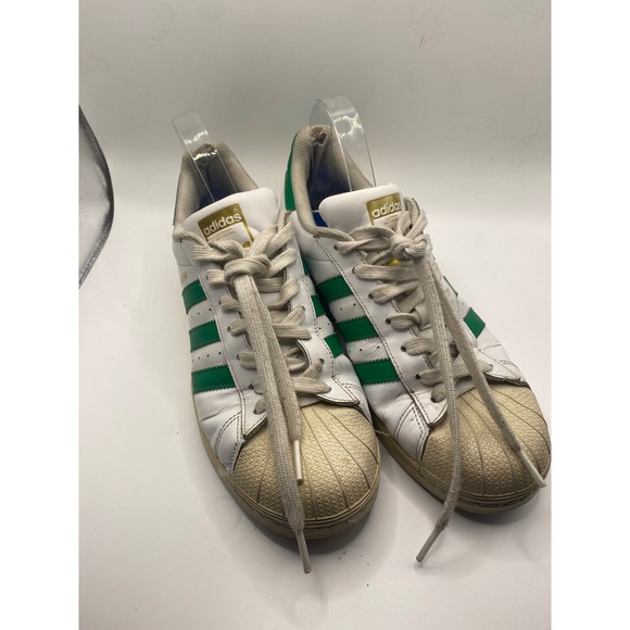 Adidas Superstar White Green Stripe Leather Sneakers Mens‎ Size 8.5 - Picture 1 of 8
